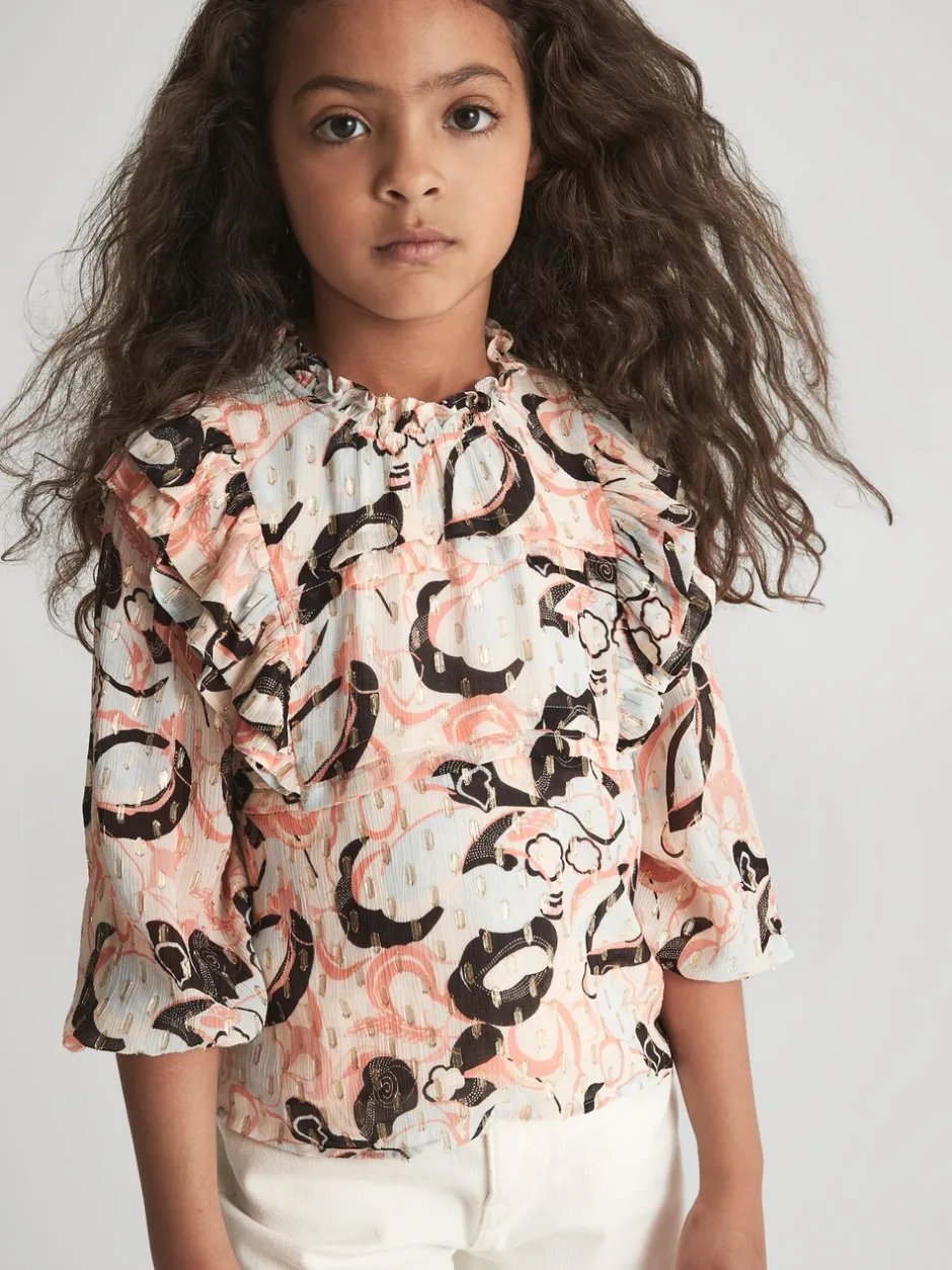 Overhemden En Blouses|Reiss Angelica blouse met print en ruche