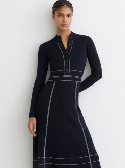 Jurken|Reiss Charlie Contrast-Stitch Knitted Midi Dress