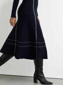 Jurken|Reiss Charlie Contrast-Stitch Knitted Midi Dress