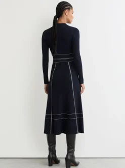Jurken|Reiss Charlie Contrast-Stitch Knitted Midi Dress
