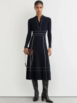 Jurken|Reiss Charlie Contrast-Stitch Knitted Midi Dress