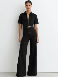 Jumpsuits En Playsuits*Reiss Danie Wide-Leg Zip-Through Denim Jumpsuit