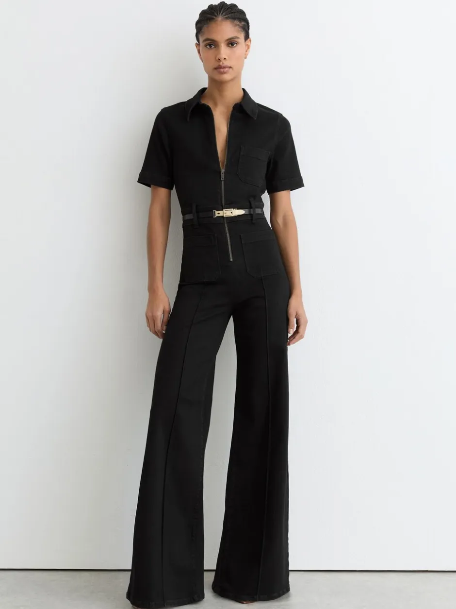 Jumpsuits En Playsuits*Reiss Danie Wide-Leg Zip-Through Denim Jumpsuit