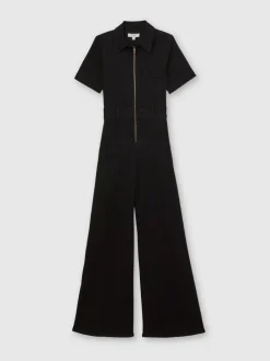 Jumpsuits En Playsuits*Reiss Danie Wide-Leg Zip-Through Denim Jumpsuit