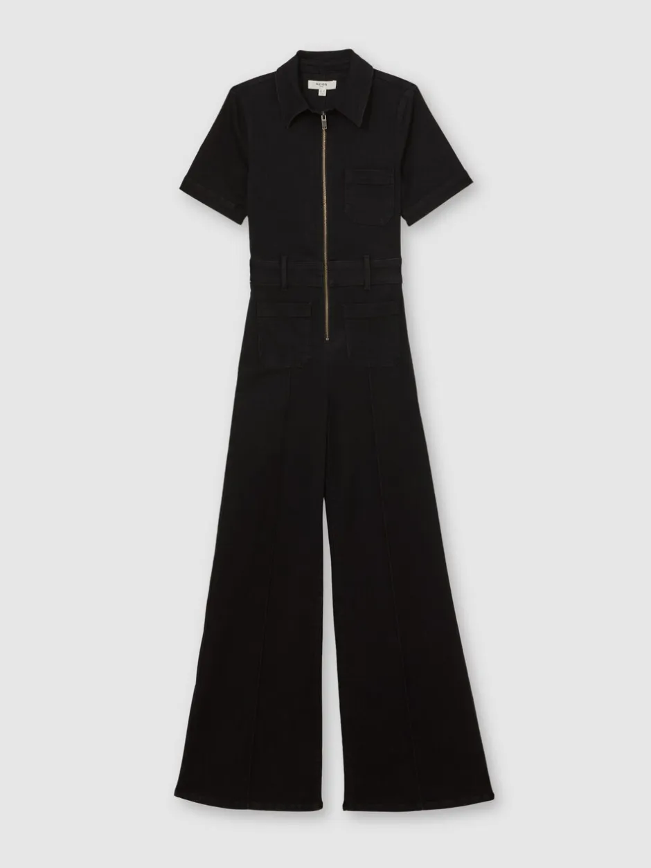 Jumpsuits En Playsuits*Reiss Danie Wide-Leg Zip-Through Denim Jumpsuit