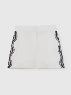 Shorts|Reiss Felicity Linen Scallop-Trim Shorts