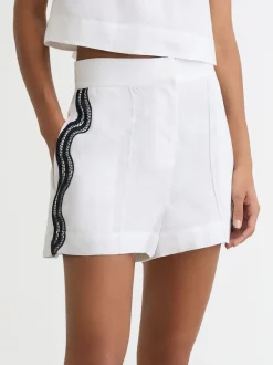 Shorts|Reiss Felicity Linen Scallop-Trim Shorts