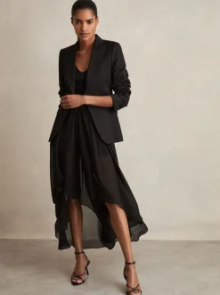 Shorts|Reiss Lucie doorschijnende high-low short met bovenlaag