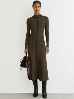 Jurken|Reiss Polly Contrast-Stitch Knitted Midi Dress