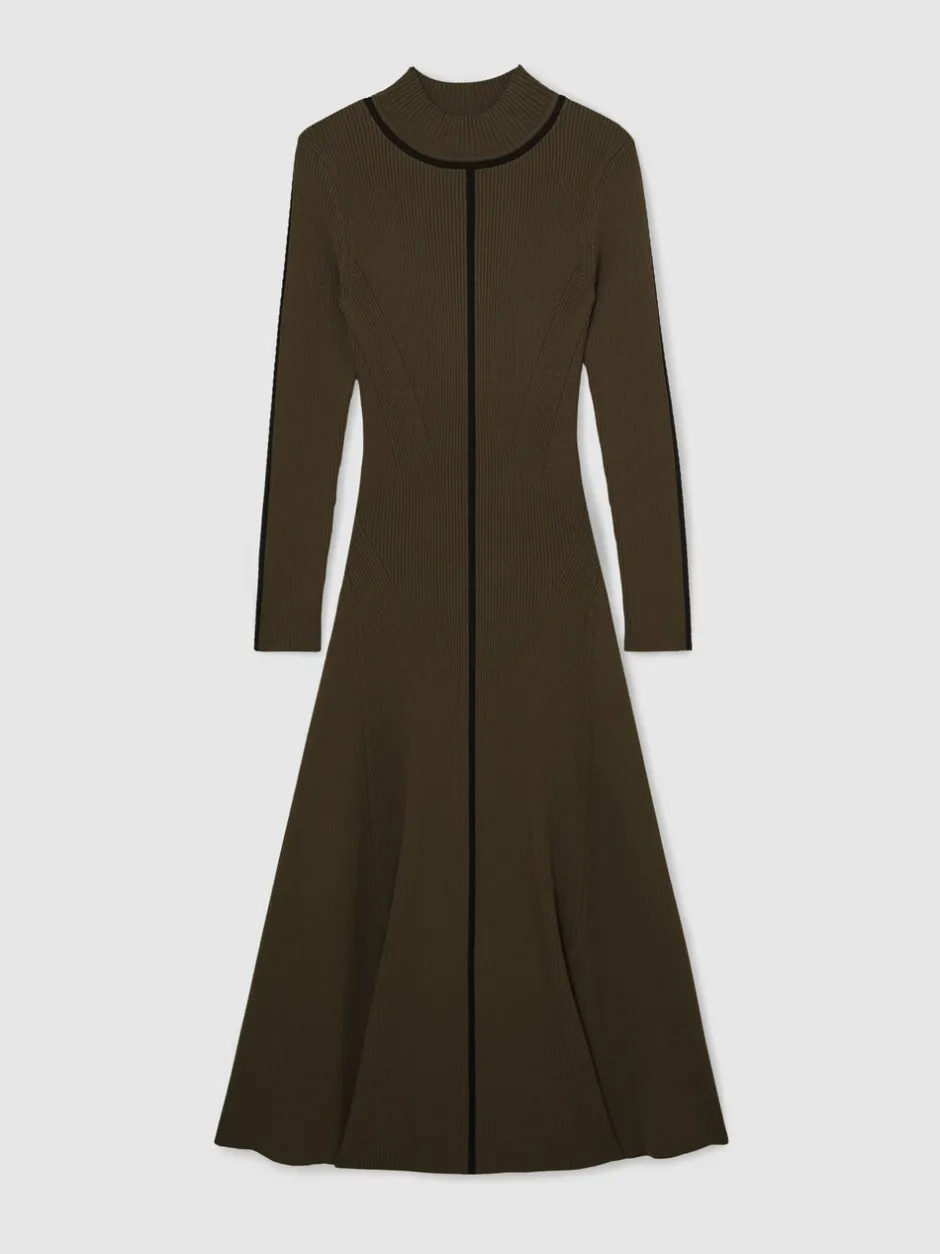 Jurken|Reiss Polly Contrast-Stitch Knitted Midi Dress