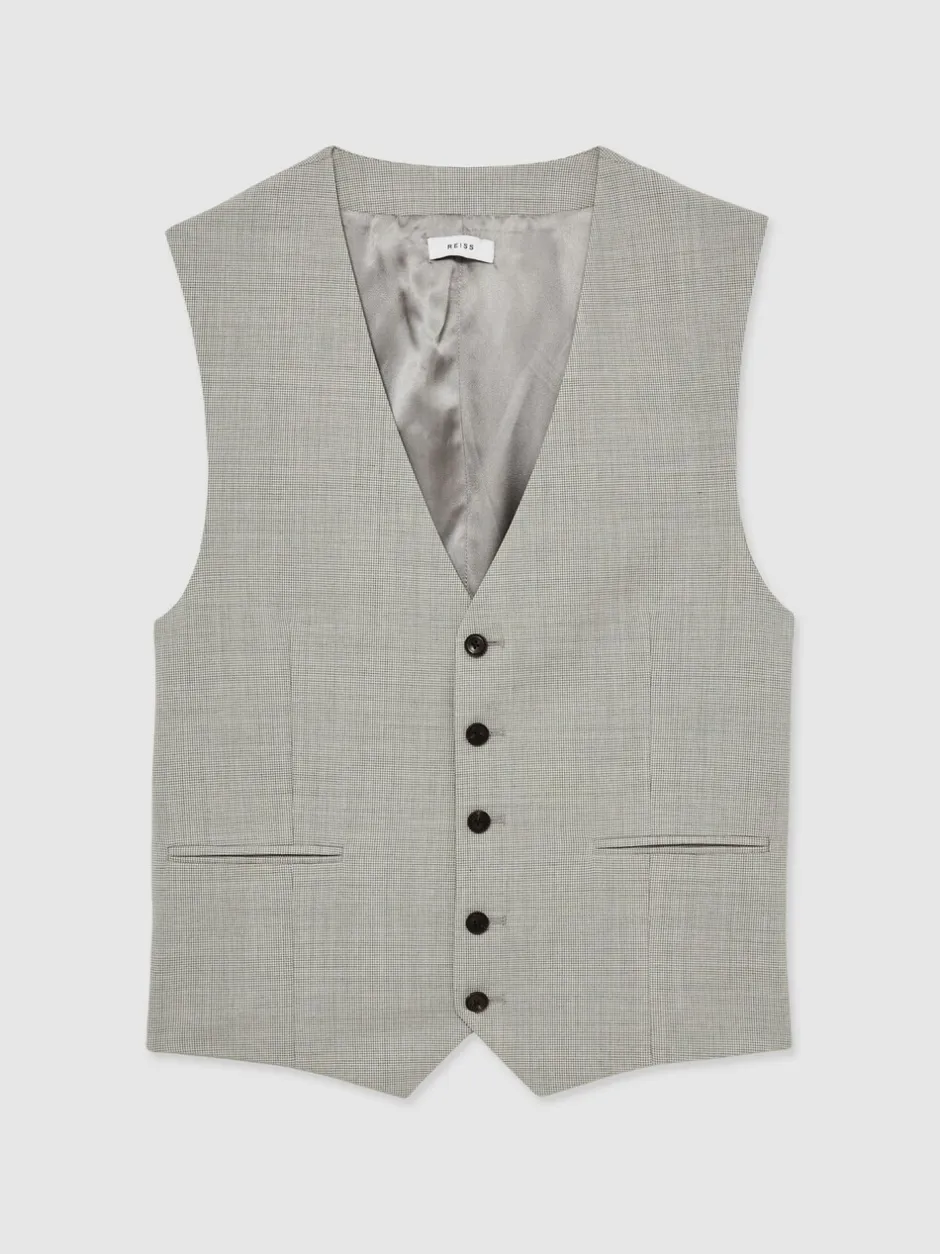 Vesten*Reiss Slice Puppytooth-Check Suit Waistcoat Wool-Blend
