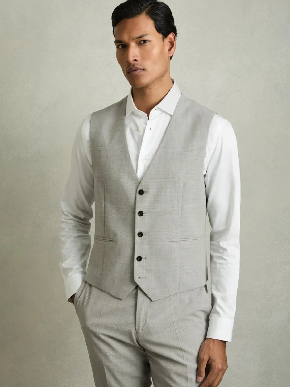 Vesten*Reiss Slice Puppytooth-Check Suit Waistcoat Wool-Blend