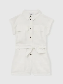 Jumpsuits En Playsuits|Reiss Zoe playsuit van katoen-linnen met riem