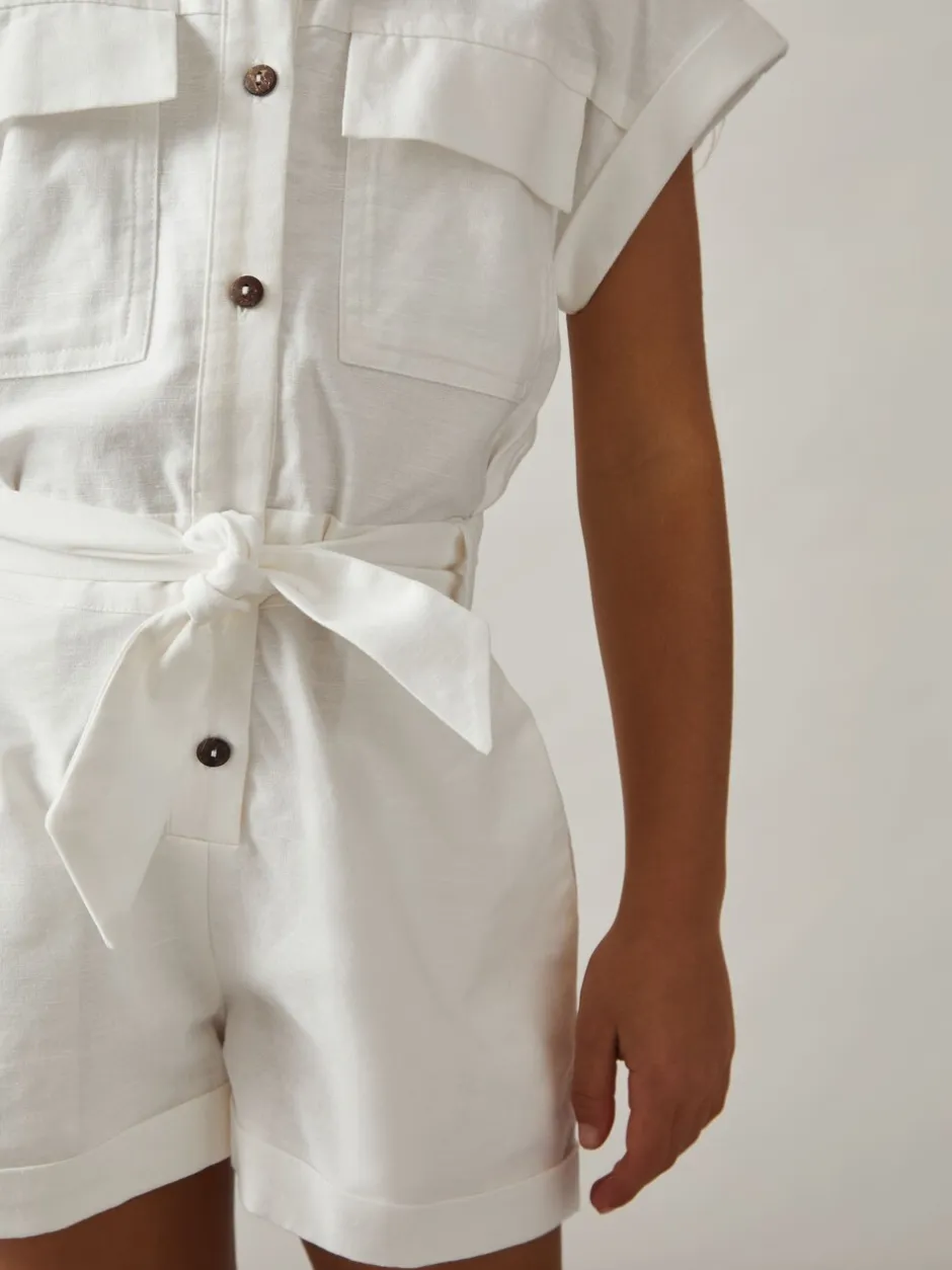 Jumpsuits En Playsuits|Reiss Zoe playsuit van katoen-linnen met riem