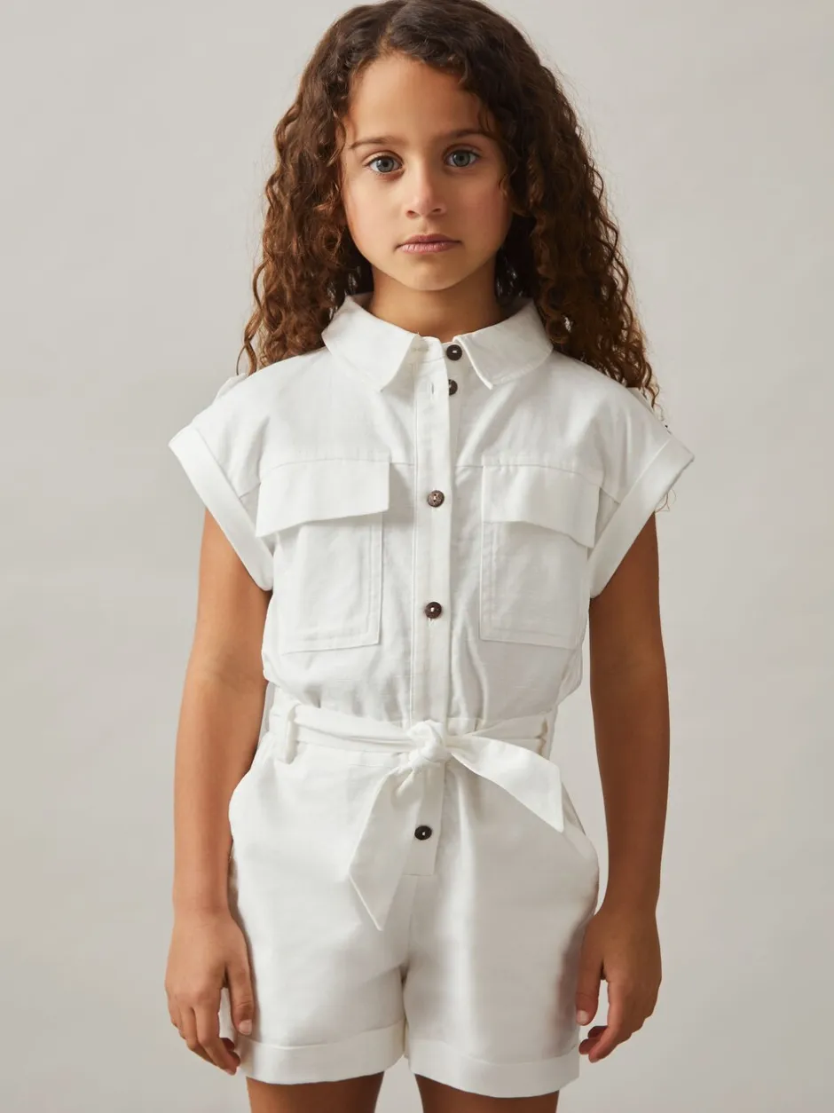Jumpsuits En Playsuits*Reiss Zoe playsuit van katoen-linnen met riem