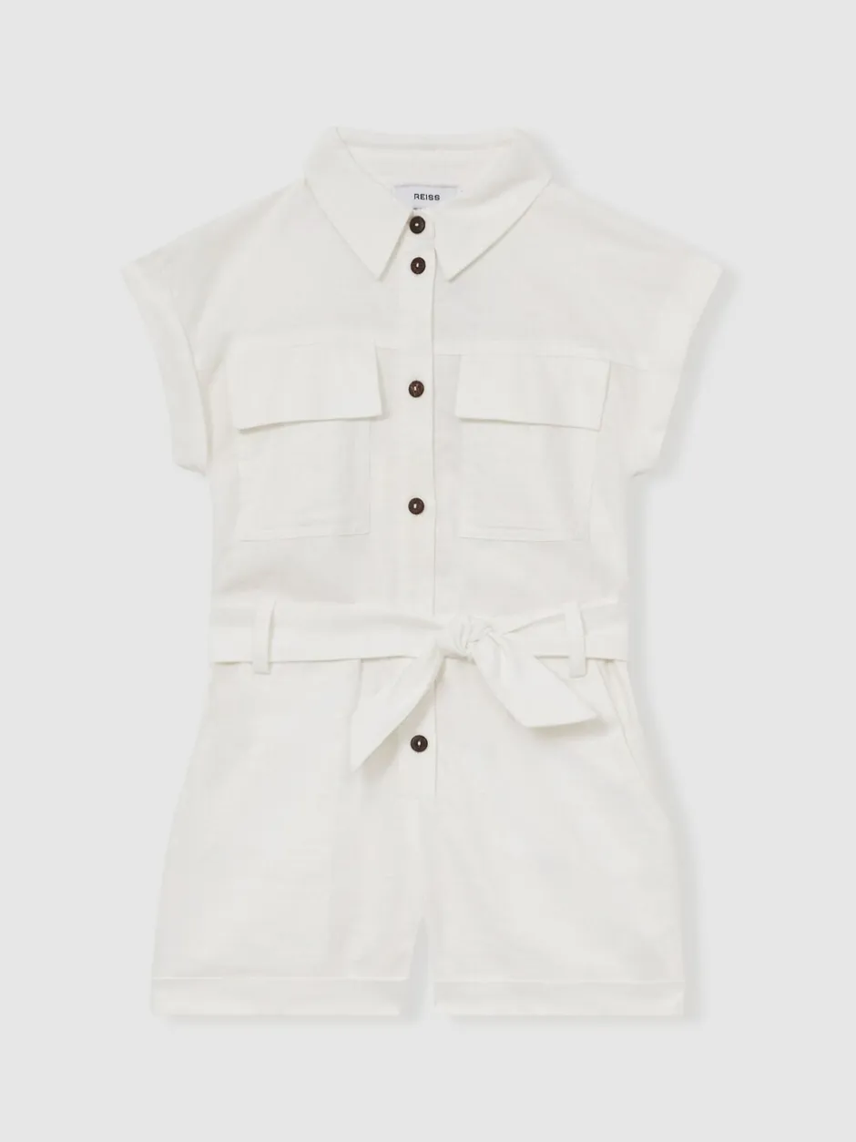 Jumpsuits En Playsuits*Reiss Zoe playsuit van katoen-linnen met riem