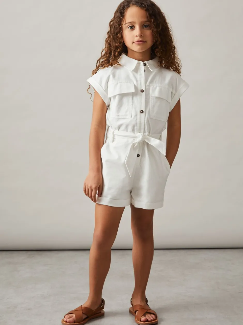 Jumpsuits En Playsuits*Reiss Zoe playsuit van katoen-linnen met riem