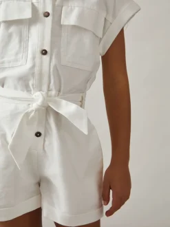 Jumpsuits En Playsuits*Reiss Zoe playsuit van katoen-linnen met riem