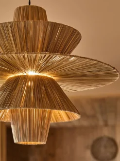 Lampenkappen|Verlichting|Next Rieten plafondlamp met gemakkelijk te monteren kap