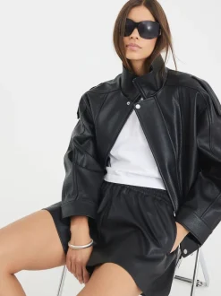 Shorts|River Island Elasticated Faux Leather Shorts
