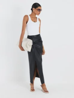 Rokken*River Island Faux Leather Twist Side Midi Skirt