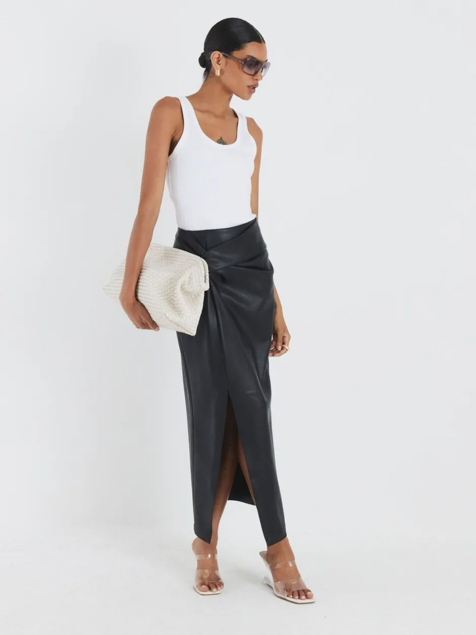Rokken*River Island Faux Leather Twist Side Midi Skirt