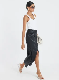 Rokken*River Island Faux Leather Twist Side Midi Skirt