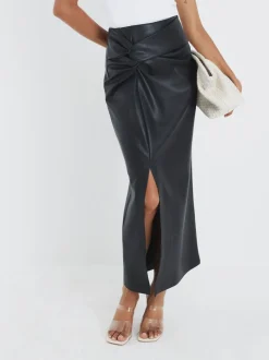 Rokken*River Island Faux Leather Twist Side Midi Skirt