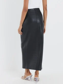 Rokken*River Island Faux Leather Twist Side Midi Skirt