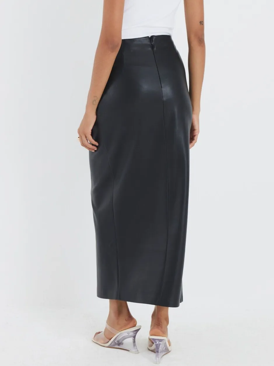 Rokken*River Island Faux Leather Twist Side Midi Skirt