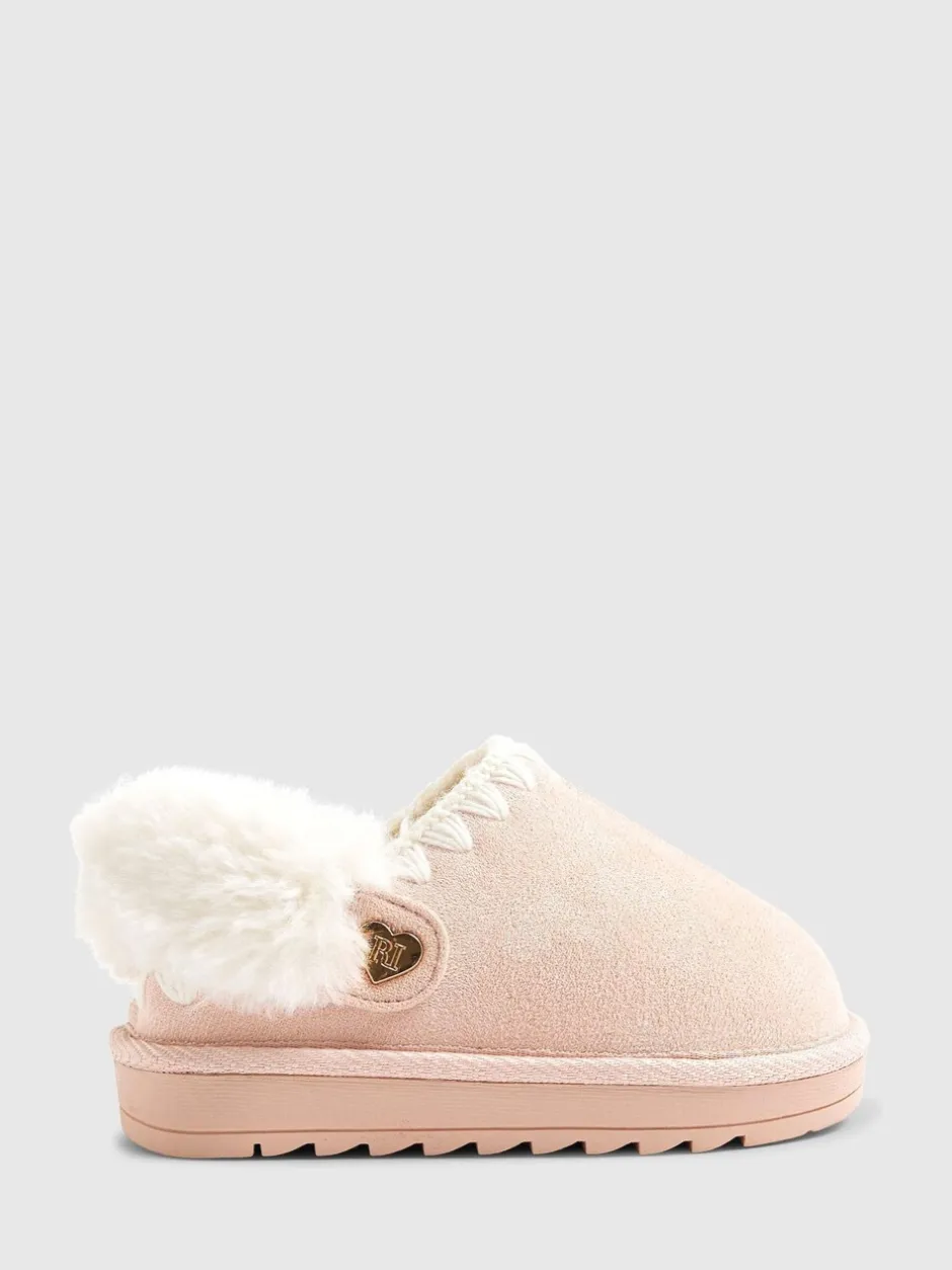 Pantoffels|River Island Fur Strap Whipstch Slippers