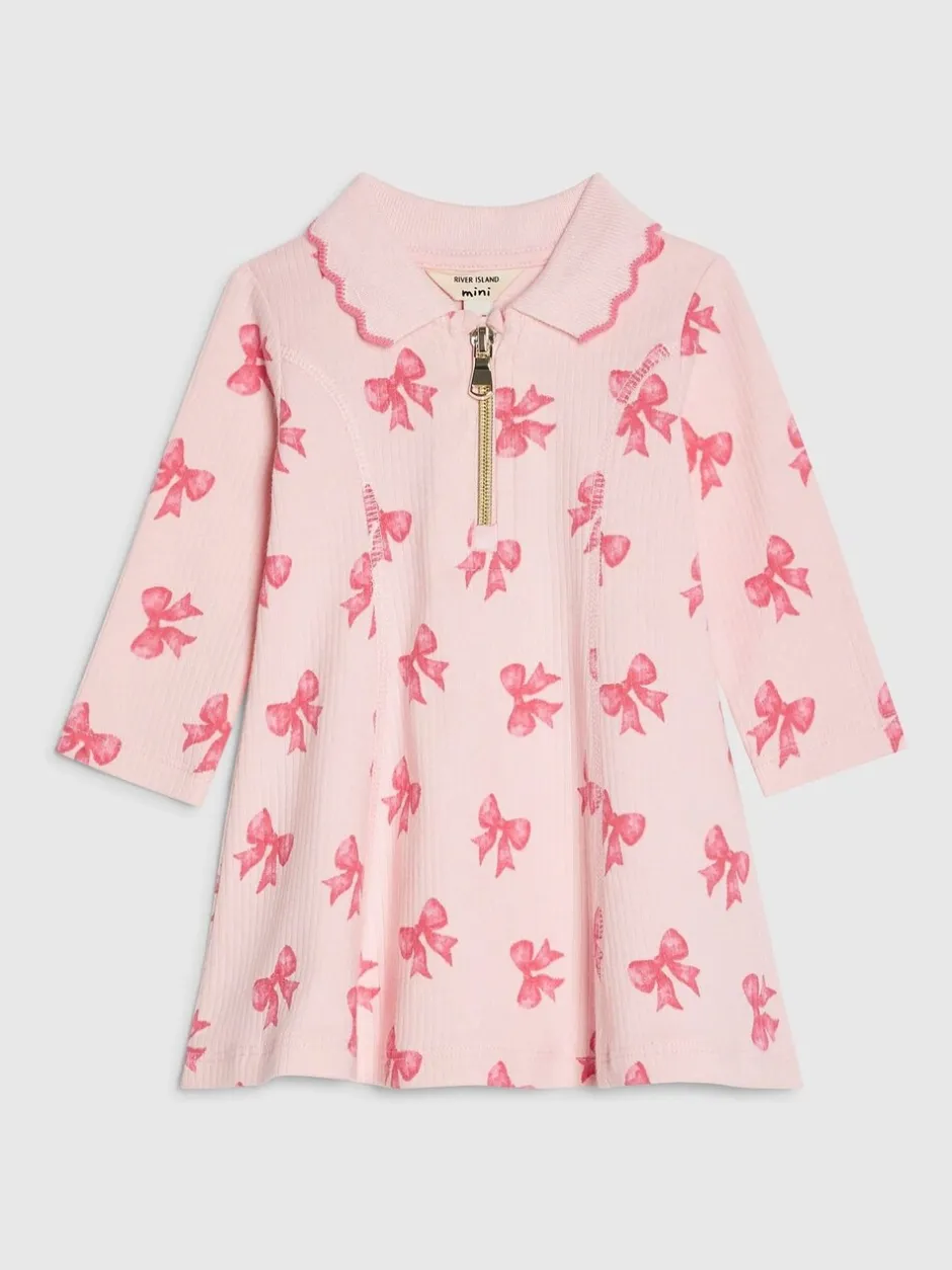 Gebreide Kleding|River Island Long Sleeve Bow Collar Rib Dress