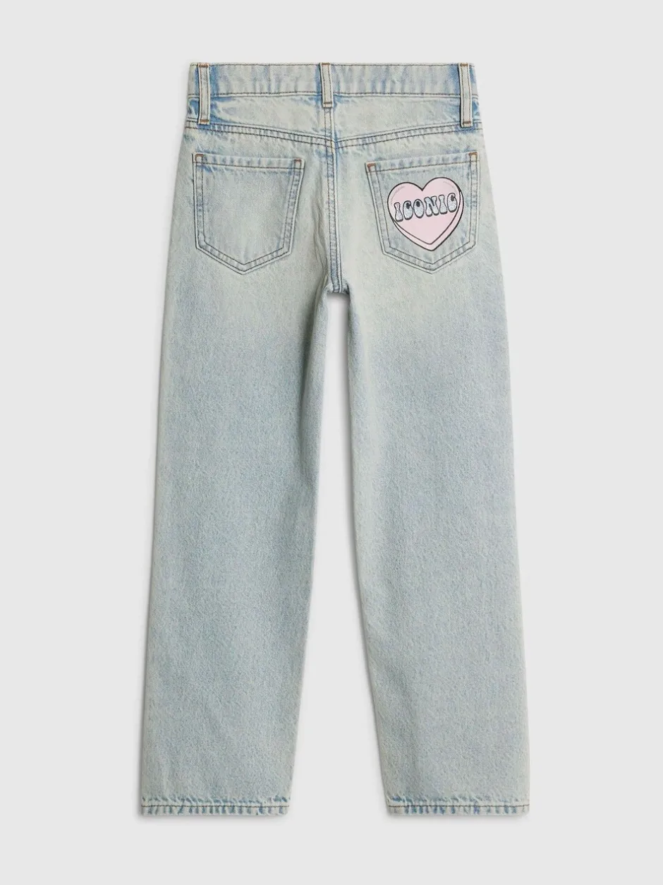 Jeans|River Island Loveheart Graffiti Straight Leg Jeans