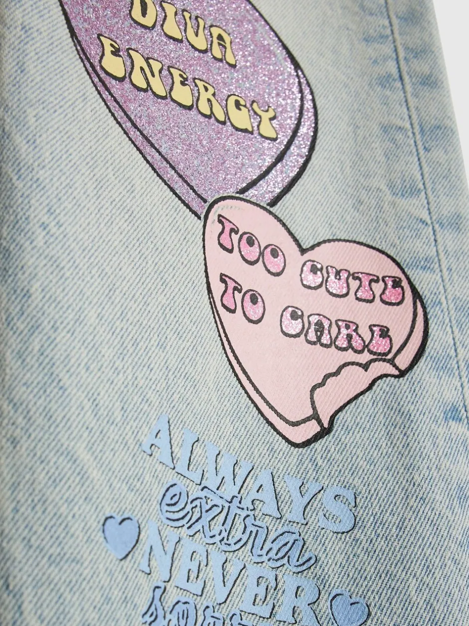 Jeans|River Island Loveheart Graffiti Straight Leg Jeans