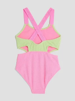 Badkleding|River Island meisjesbadpak met elastische kleurblokken