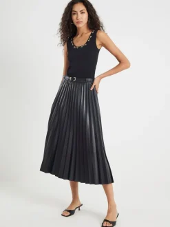 Rokken|River Island midirok van imitatieleer met plooien
