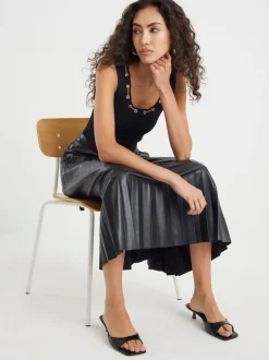 Rokken|River Island midirok van imitatieleer met plooien