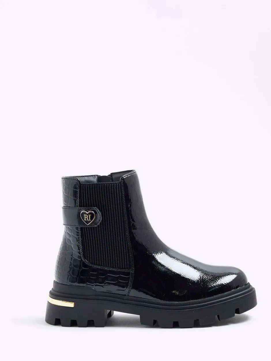 Boots*River Island Patent Heart Strap Chelsea Boots