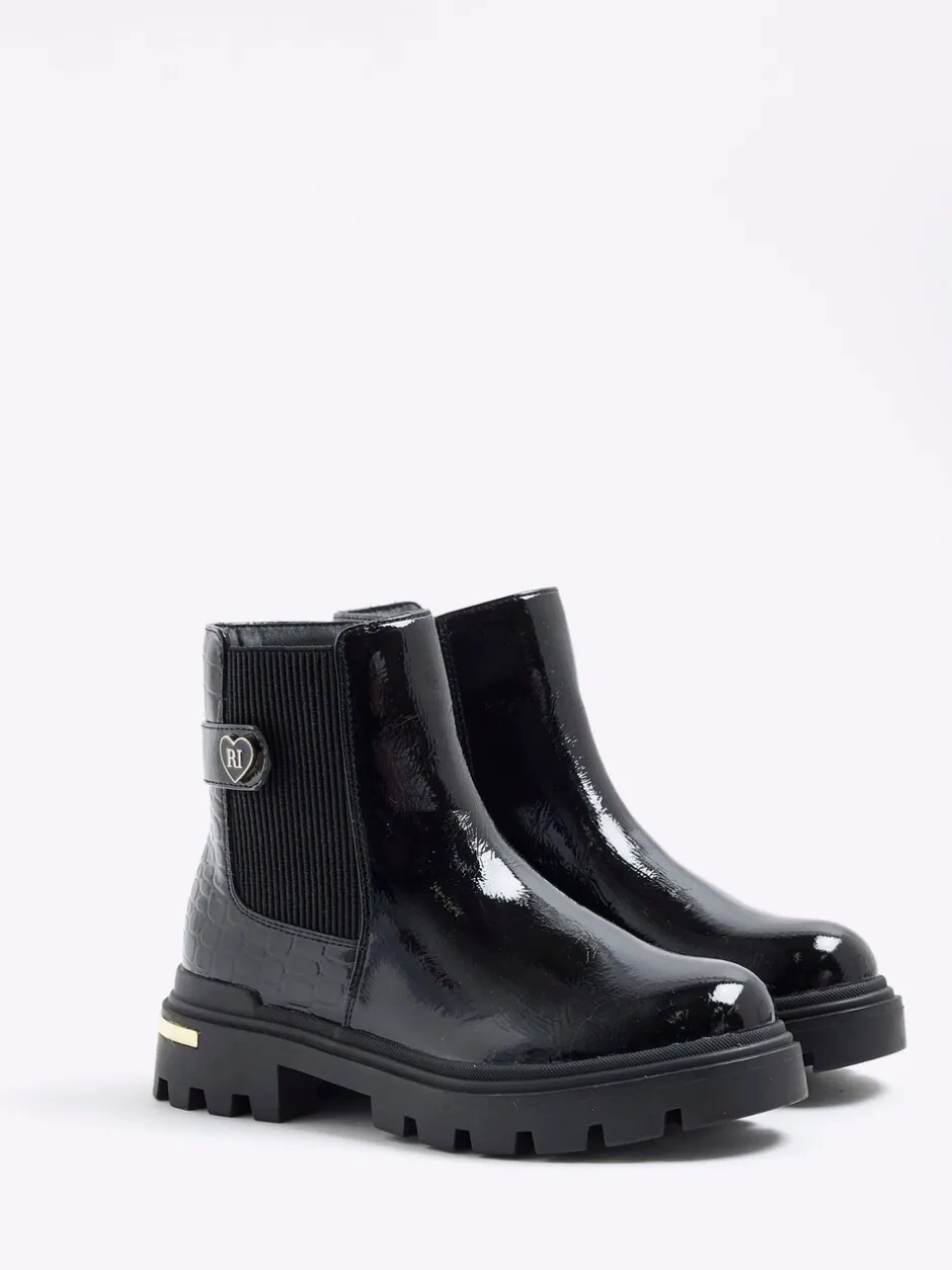 Boots*River Island Patent Heart Strap Chelsea Boots