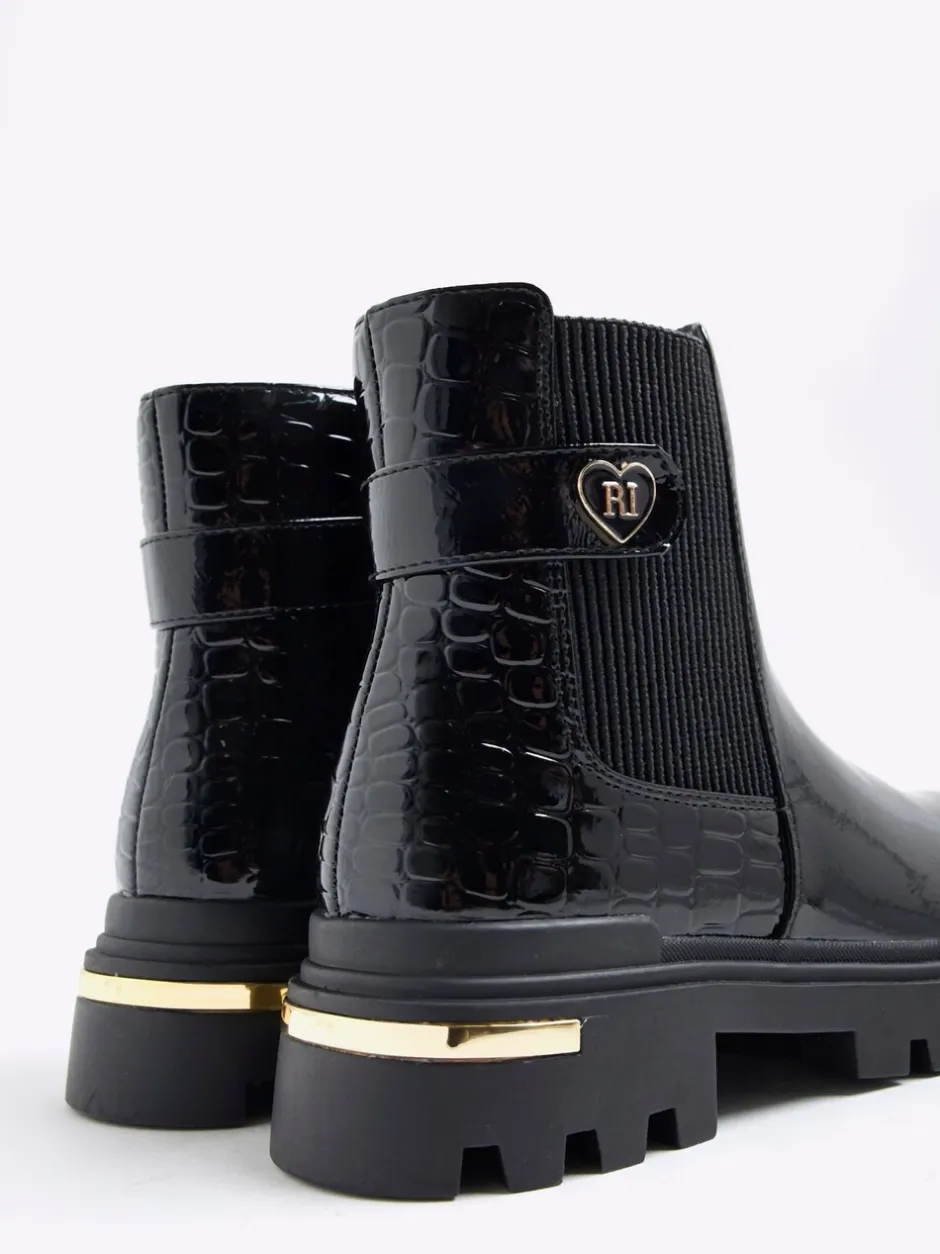 Boots*River Island Patent Heart Strap Chelsea Boots