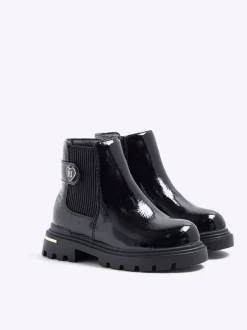 Boots*River Island Patent Heart Print Strap Chelsea Boots