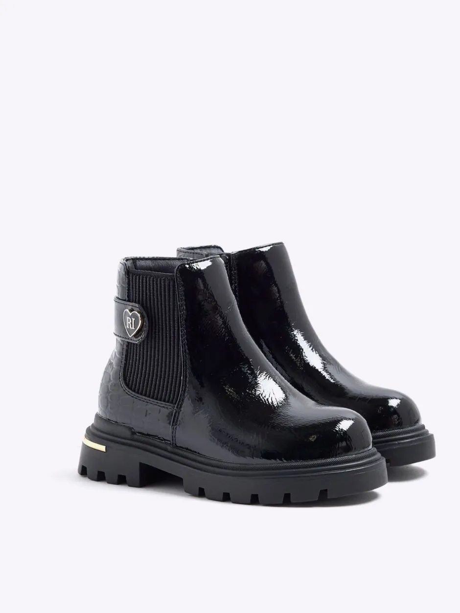 Boots*River Island Patent Heart Print Strap Chelsea Boots