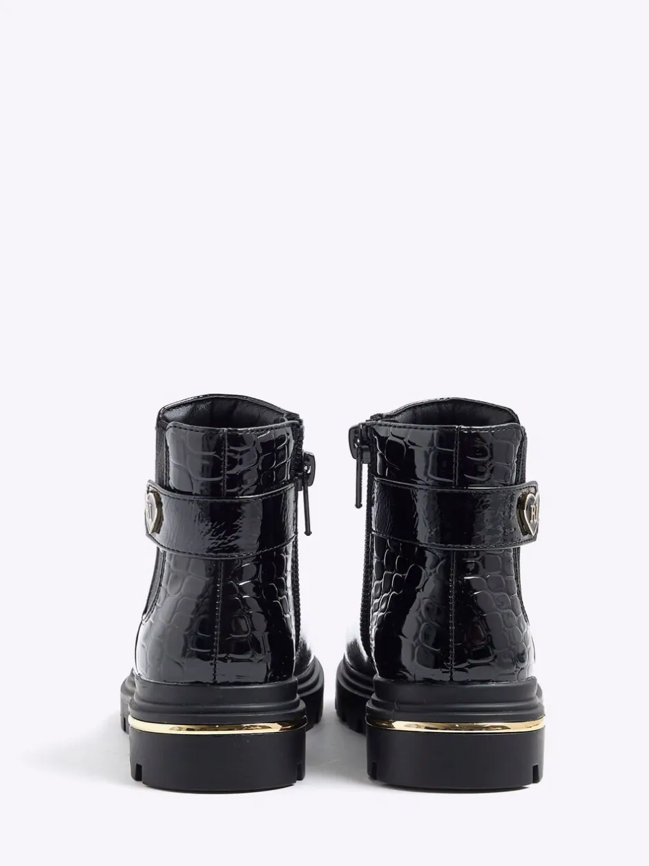 Boots*River Island Patent Heart Print Strap Chelsea Boots