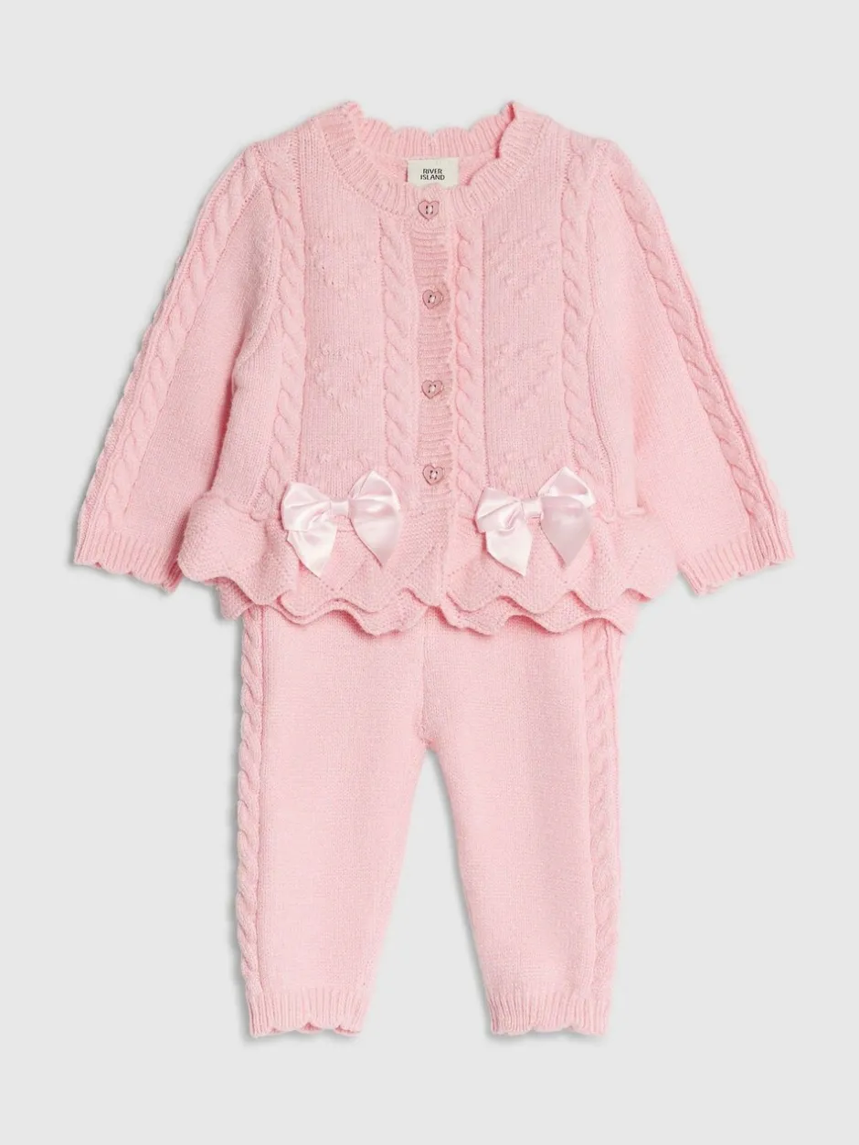 Gebreide Kleding|River Island Peplum Knitted Bow Cardigan and Legging Set