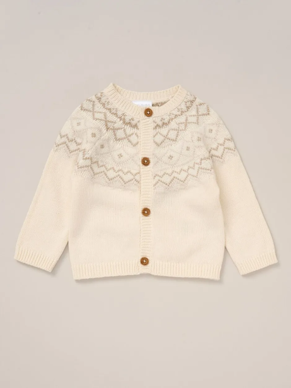 Gebreide Kleding*Rock-A-Bye Baby Boutique True Knit Fairisle Pattern White Cardigan And Footed Trousers Outfit Set