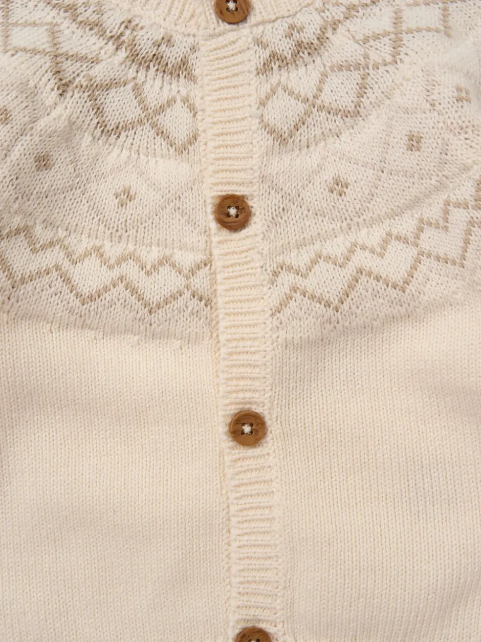 Gebreide Kleding*Rock-A-Bye Baby Boutique True Knit Fairisle Pattern White Cardigan And Footed Trousers Outfit Set