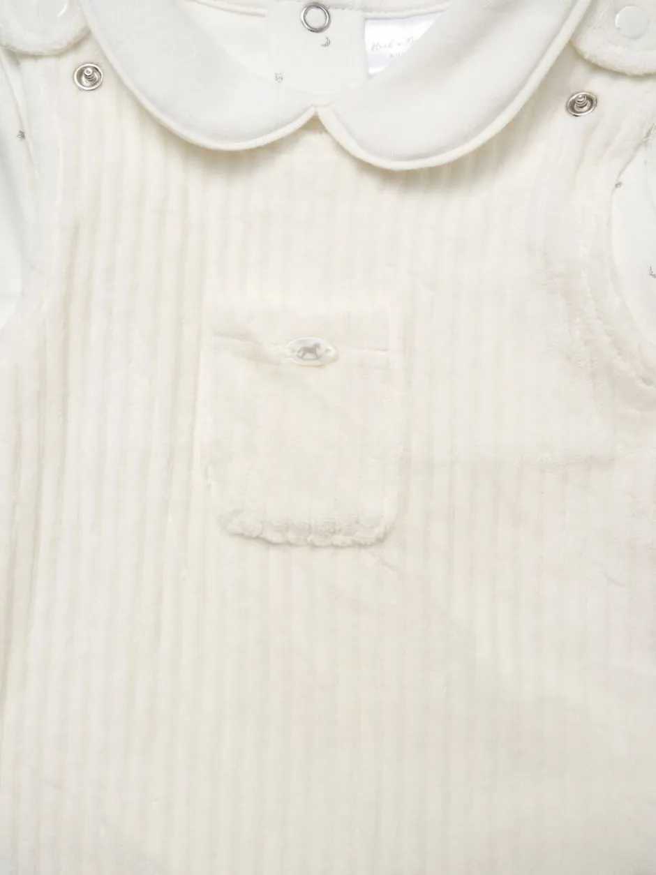 Rompertjes En Tuinbroeken|Tuinbroeken|Rock-A-Bye Baby Boutique witte velours baby bretelbroeken en bodysuit set