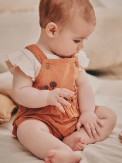 Tuinbroeken|Next Roestbruin - Babyset van rompertje met korte mouwen en bretelbroek (0mnd -2jr)