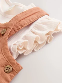 Tuinbroeken|Next Roestbruin - Babyset van rompertje met korte mouwen en bretelbroek (0mnd -2jr)
