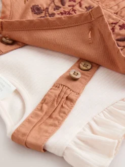 Tuinbroeken|Next Roestbruin - Babyset van rompertje met korte mouwen en bretelbroek (0mnd -2jr)